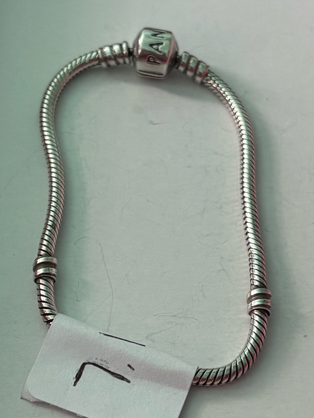 Pandora Silver Snake Chain Bracelet with Logo Barrel Clasp